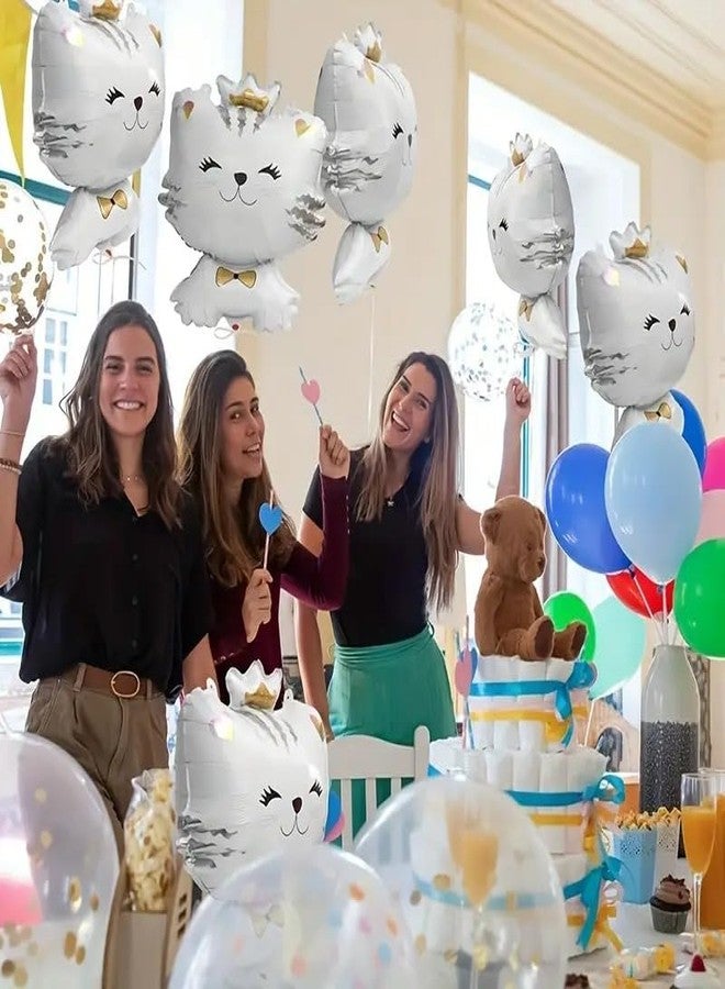 Atpata Funky Aptata Funky 28-Inch White Cat Foil Balloon with Bow, Crown, Smile - Ideal for Cat Parties, Birthdays, Animal Theme Pet Decorations - Durable, Reusable, Easy Inflation - Image 5